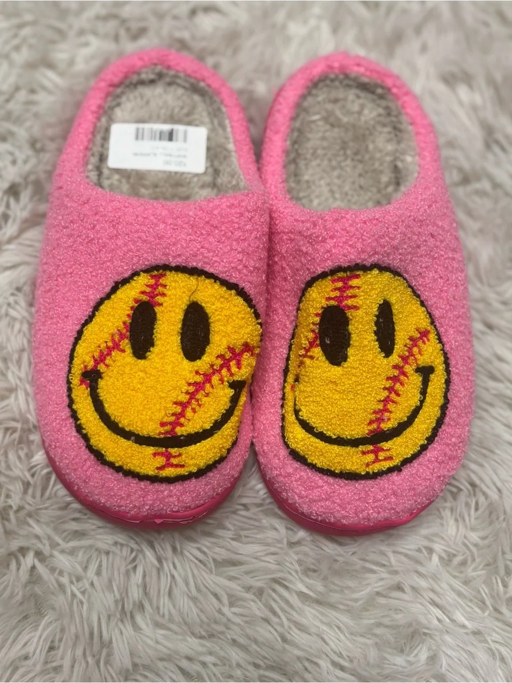 Pink Slippers with Yellow Softball Design